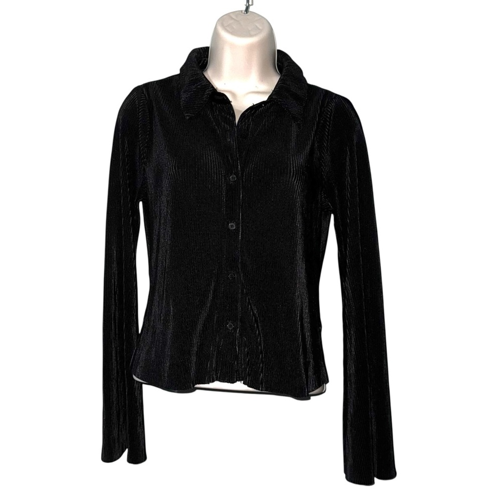 RO&DE Ribbed Top Size XS Button Down Stretch Shirt Y2K 90s Long Sleeve Blouse